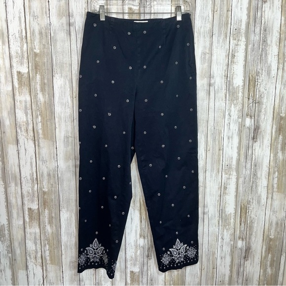 Talbots Pants - Talbots Black Embroidered Dot Cotton Vintage Pants